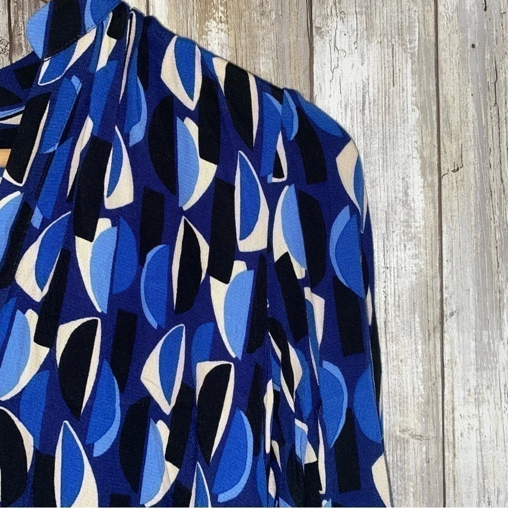 Zara Blue Geometric Print Ruffle Mini Dress Belted V Neck Long Sleeve XS - Picture 8 of 10